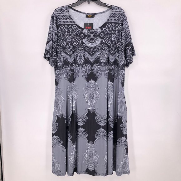 NWT R & B Collection black grey print dress - Picture 1 of 5